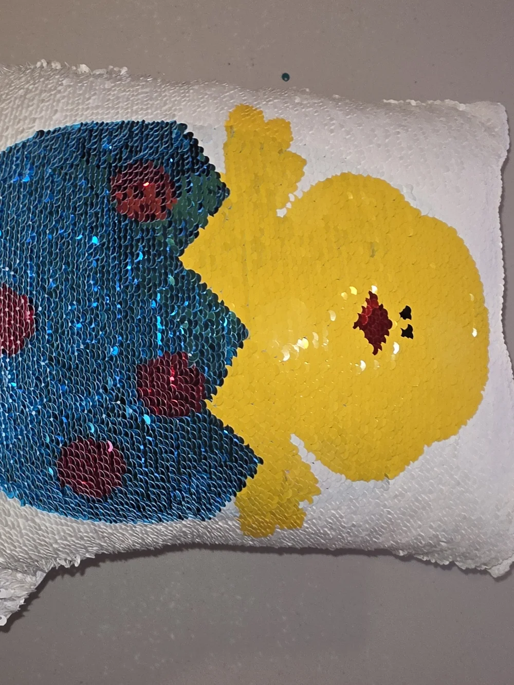Sequin Reversible Chick Pillow - Yellow & Blue